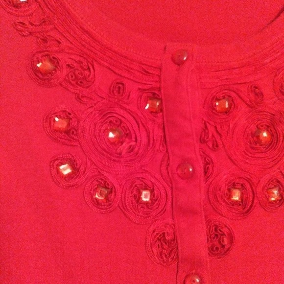 RAFAELLA Red Embellished Button Down Top Small - Picture 2 of 8